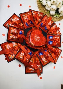 2 Layer Hexagonal Chocolate Explosion Gift Box For Couple Including 24 Chocolate and Red Heart Teddy box With red Rose