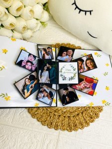 Customized Pyramid Photo Album With Tin Heart Shape Box with teddy For Husband, Wife and Friend Note Card (1pc) with Photo (40 Photos)