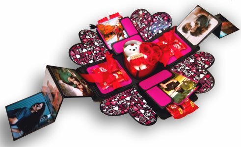 Explosive Gift Box, Birthday Gift, Wedding gift, Valentine Love Gift for your wife/husband, fiance, boyfriend With 8 Chocolate Each 10 RS (1 TIN BOX INCLUDES TEDDY & ROSES)