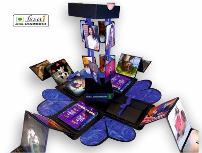 Explosion Box Love Gift for Couple(4 Chocolate & 37 photos Space) with photo Greeting Card  (BLUE BLACK, Pack of 1)