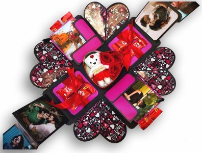 Explosion Gift Box, Birthday Gift, Wedding gift, Valentine Love Gift for your wife/husband, fiancé, boyfriend With 8 Chocolate Each 10 RS (1 TIN BOX INCLUDES TEDDY & ROSES)