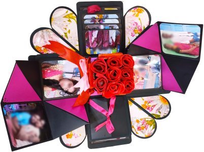 Explosion Box Love Gift for Couple(4 Chocolate Rs20 & 1 Cock Light)without photo Greeting Card