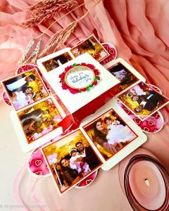 Personalised Chocolate Explotion Gifts Boxfor Him/Her Valentine's Anniversary Wedding Birthday With Photos And 10 Chocolate (Each 10 Rs) Surprising Gift for Anyone (White)
