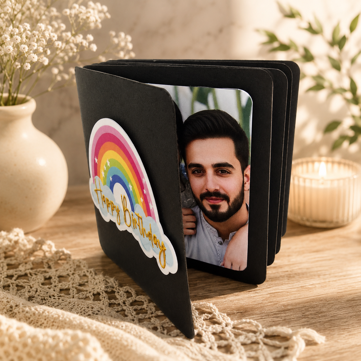 Mini Scrapbook Budget Friendly Cute Handmade Scrapbook | Personalized Photo Gift for Birthday Anniversary Valentine & Any Occasion | Customizable with 8 Photos(square shape scrapbook Black)