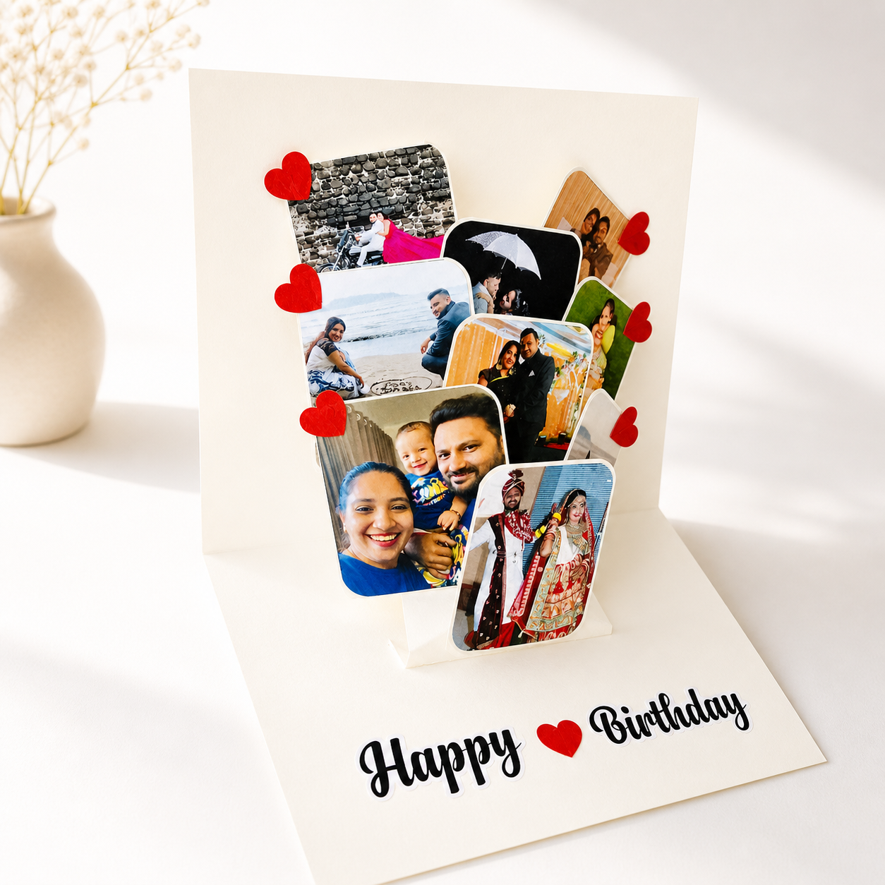 Customized Love Popup Happy Birthday 3D Greeting Card With Envelope For Husband, Wife and Friend Note Card (1pc) with Photo