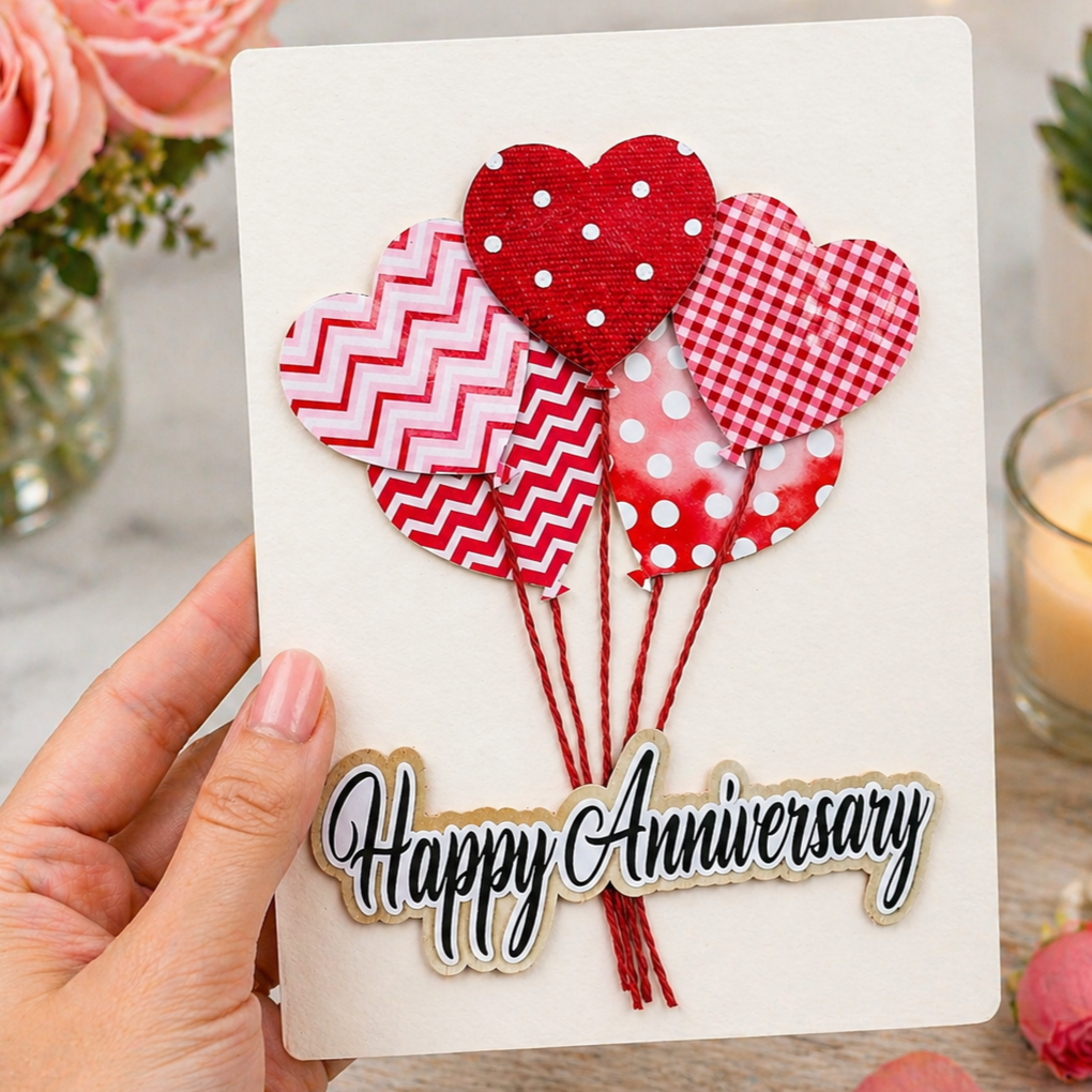 Customized Happy Anniversary Popup 3D Greeting Card With Envelope For Husband, Wife and Friend Note Card (1pc) with Photo (12 Photos)