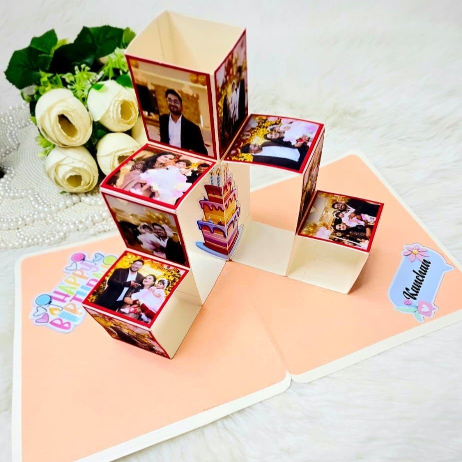 Customized 3D Popup Bithday Greeting Card Envelope For Husband, Wife and Friend Note Card (1pc) with Photo