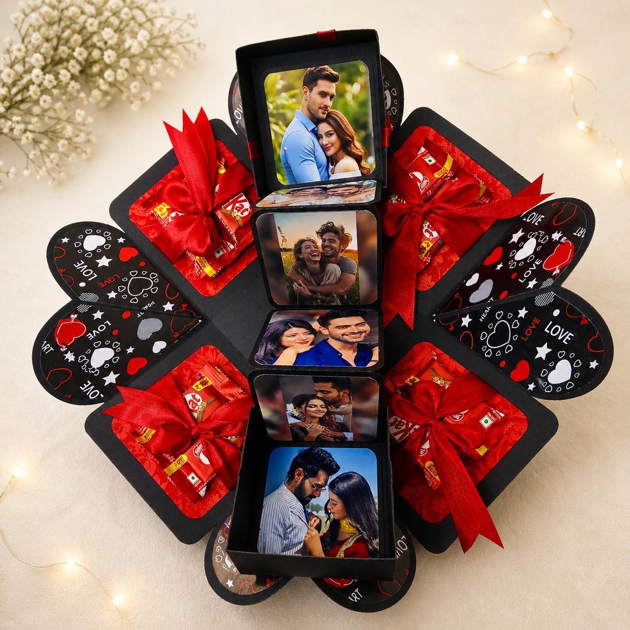 Personalized Romantic Explosion Box | Handmade Photo Memory Gift Box with Chocolates | Anniversary, Birthday & Valentine Surprise Box