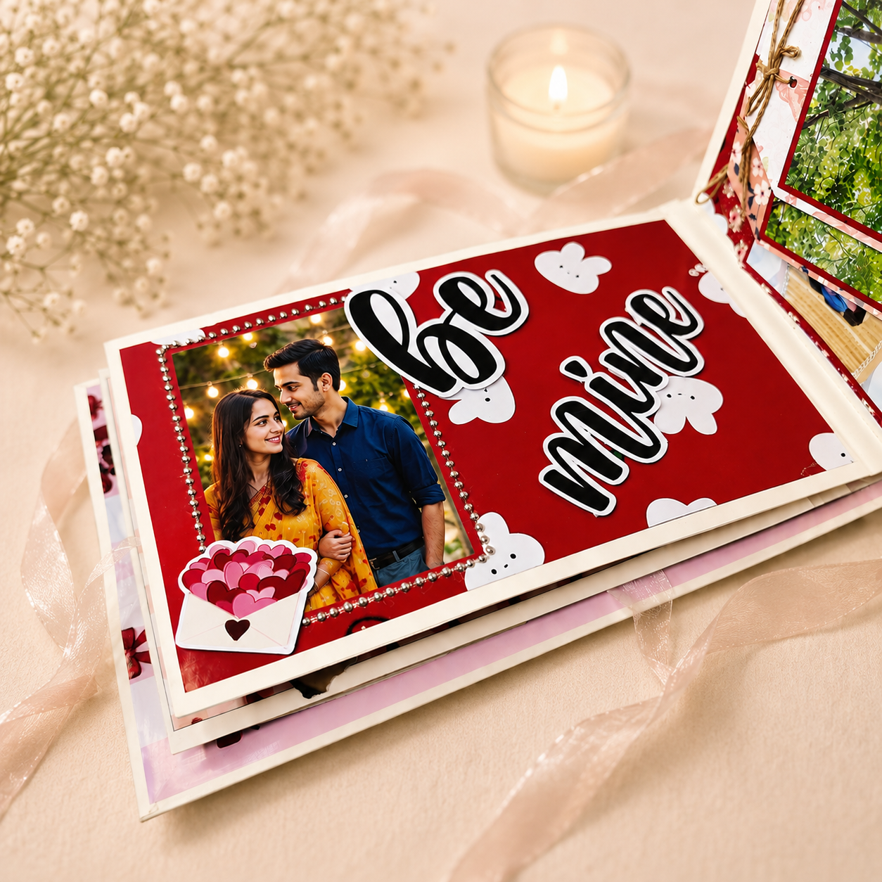 Personalised Scrapbook Album Couples Memory Book Gifts for Him Valentine's Anniversary Wedding Birthday Photo Album Couples Scrapbook Creative Surprising Gift for Anyone (Multicoloured)