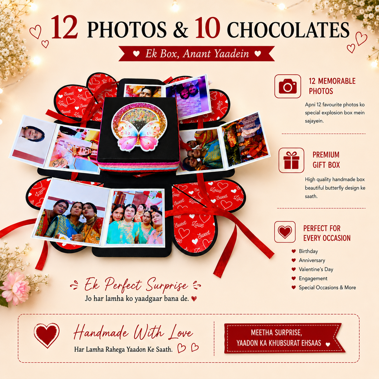Chocolate Gift Box with 12 Photos and 10 Chocolate Bunch