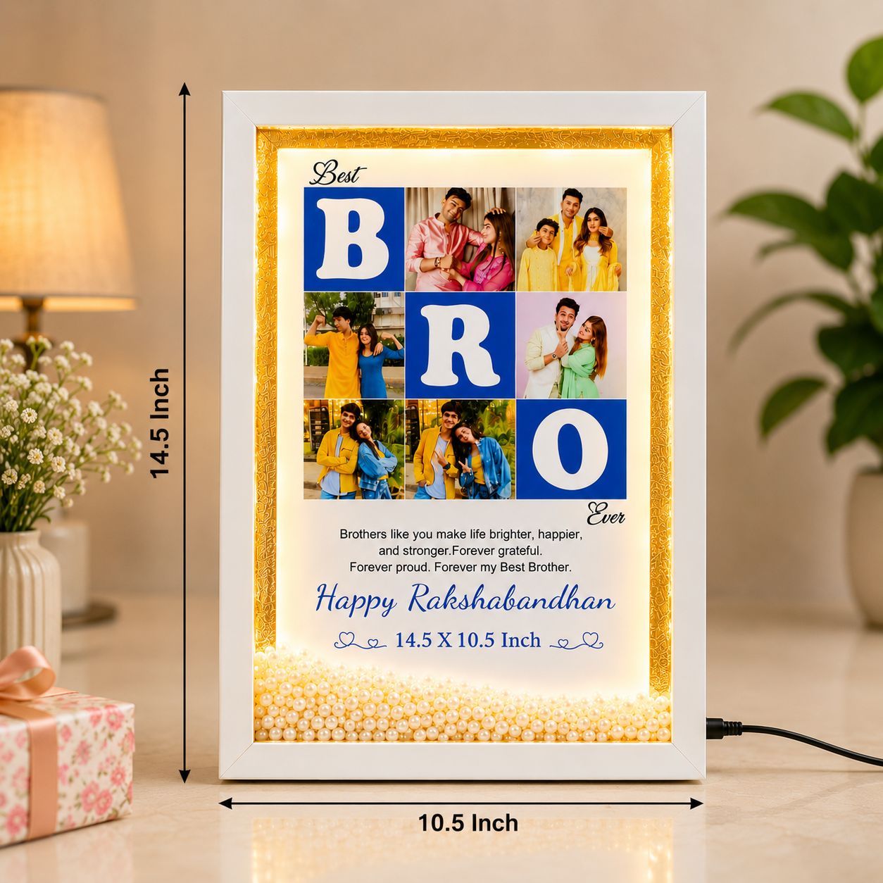 Best Brother Forever – Personalized LED Photo Frame with 1 rakhi, roli chawal and 1 chocolate