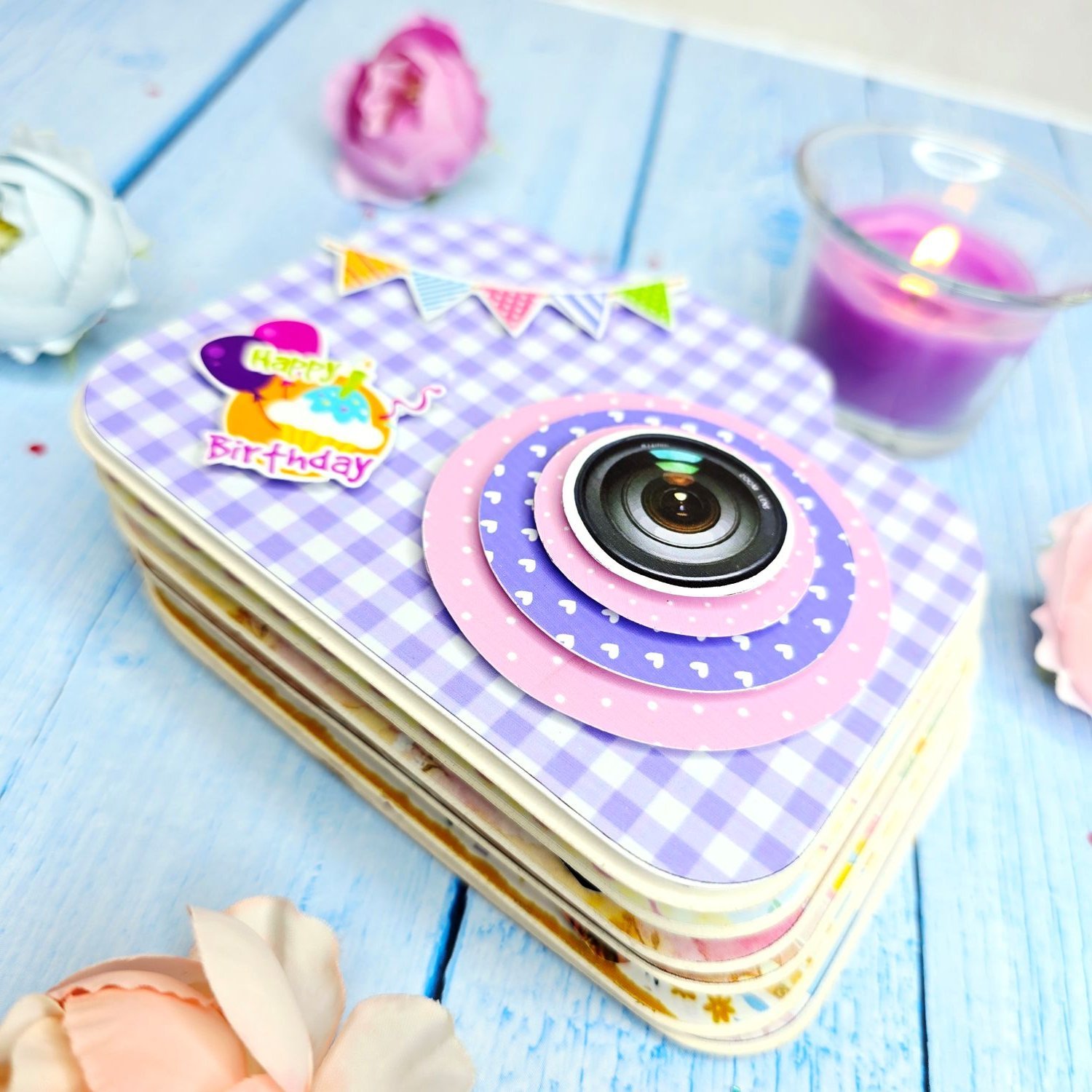 Camera shape scrapbook album With 5 photos