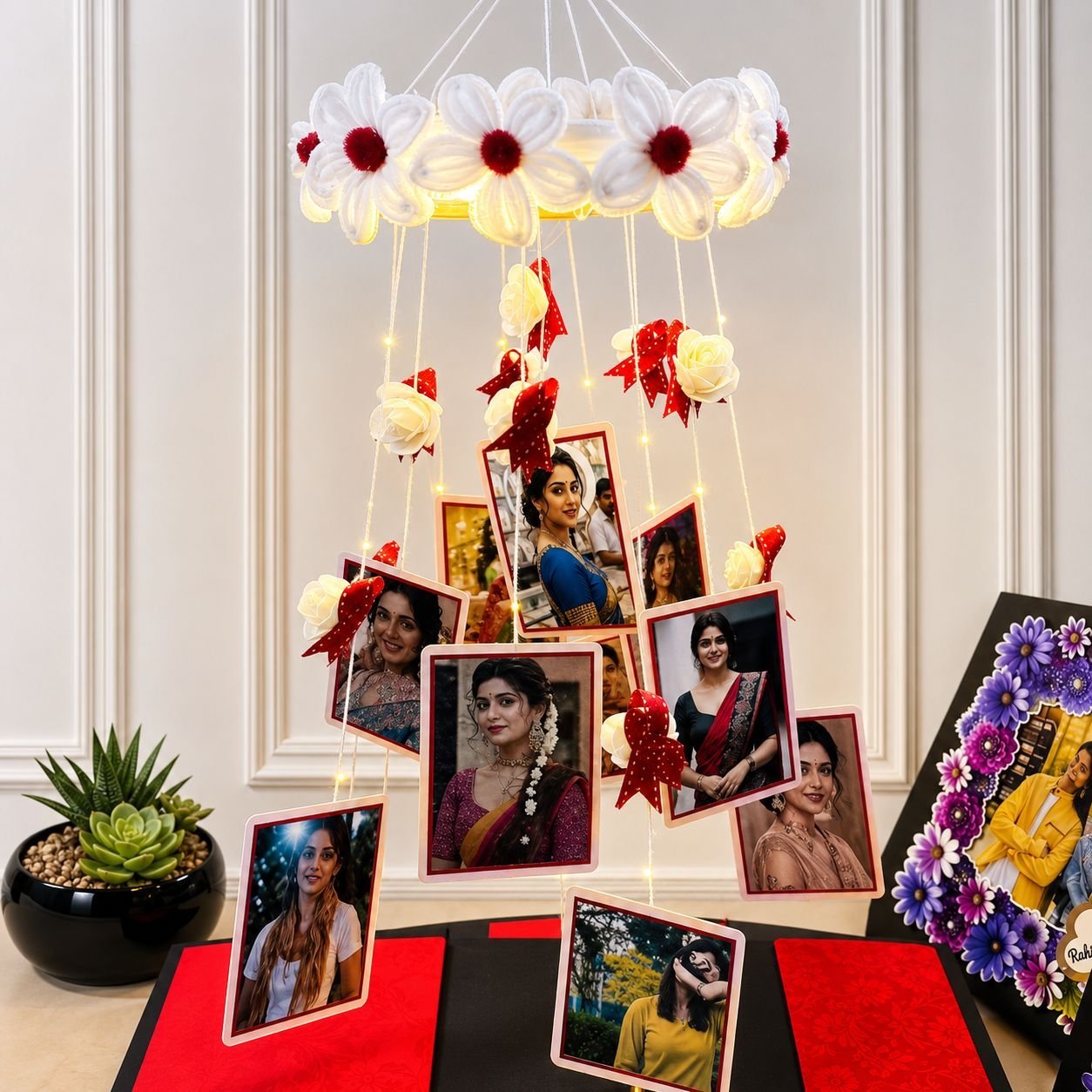 Personalized Hanging Photo wind chime for Rakshabandhan with 1 rakhi,roli chawal and 1 chocolate