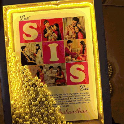 Best Sister Gift – Personalized LED Photo Frame with 1 rakhi, roli chawal and 1 chocolate