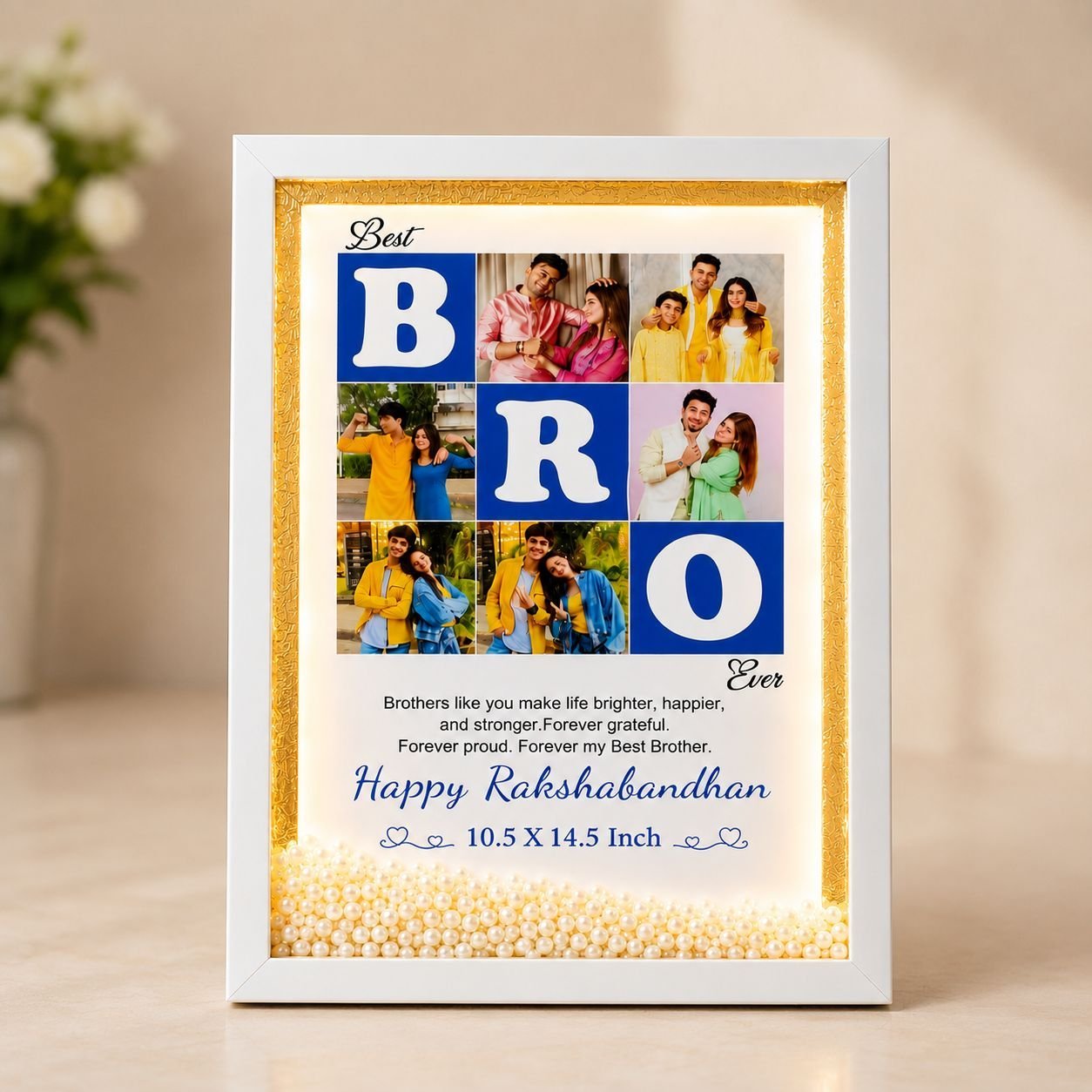 Best Brother Forever – Personalized LED Photo Frame with 1 rakhi, roli chawal and 1 chocolate