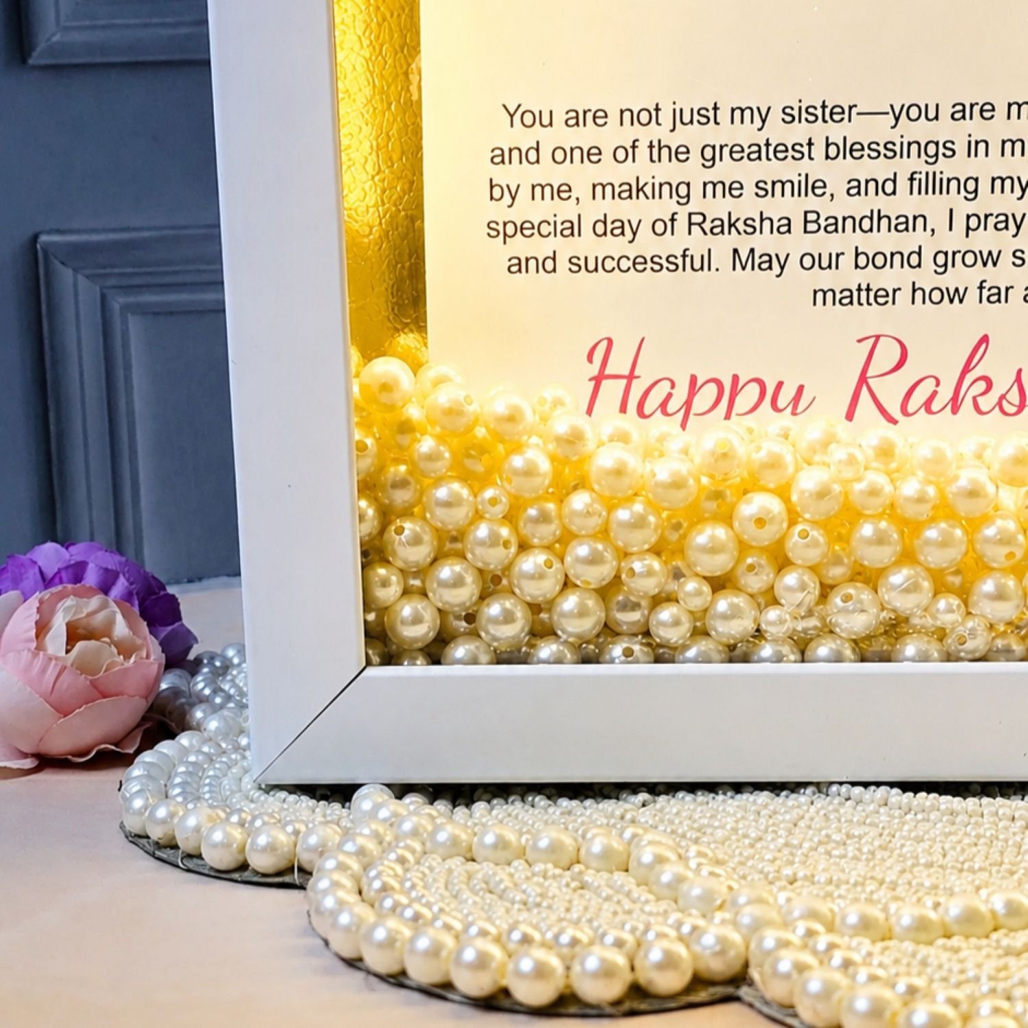 Best Sister Gift – Personalized LED Photo Frame with 1 rakhi, roli chawal and 1 chocolate