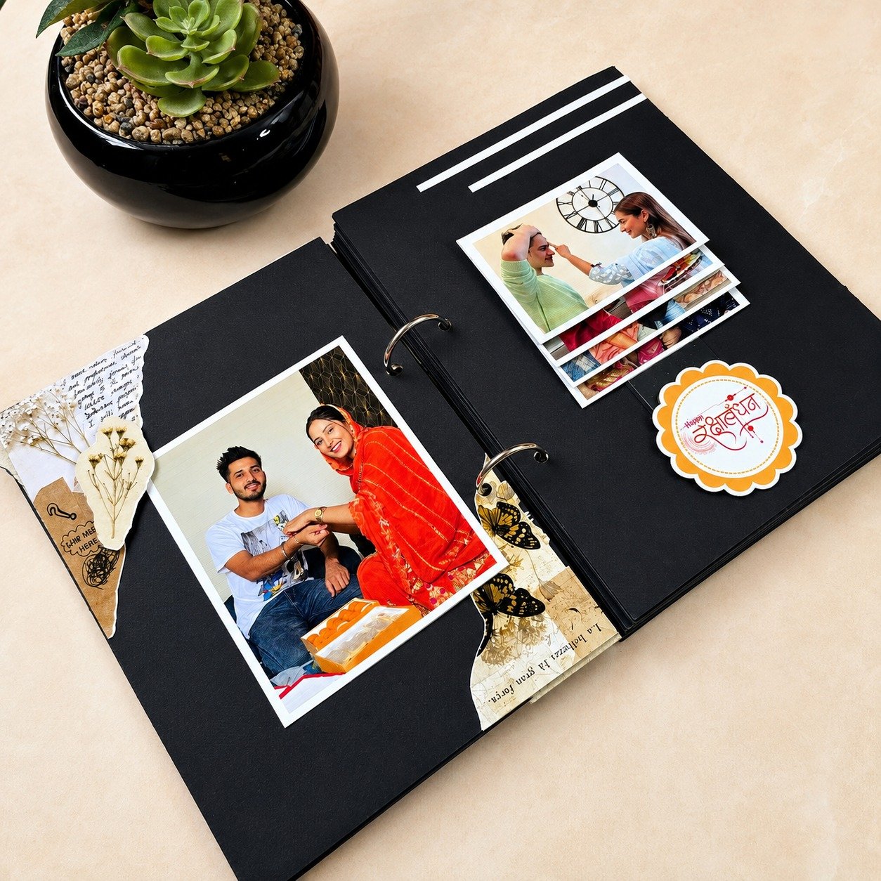 Customized Magical Fire Raksha Bandhan Photo Album with 1 rakhi,roli chawal and 1 chocolate