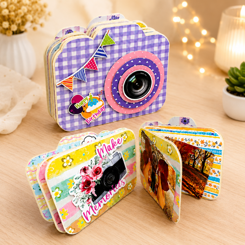Personalized Mini Scrapbook Album for Memories | Handmade Camera Theme Scrapbook Album